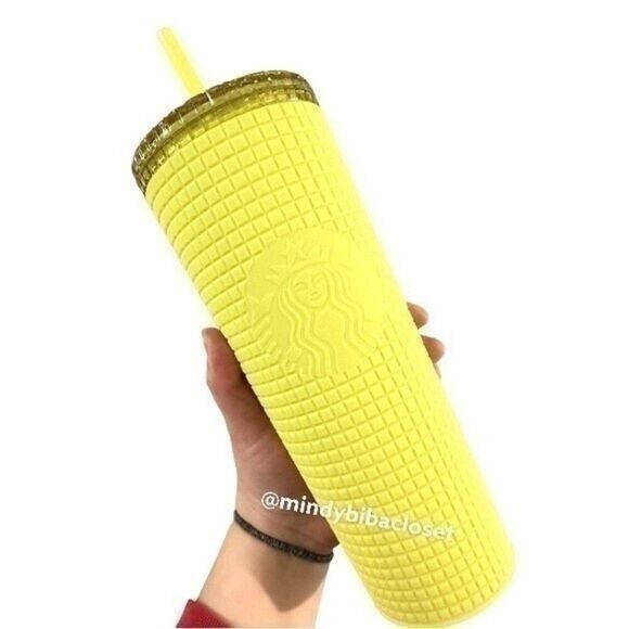 Starbucks 2023 January Release Yellow Grid Pattern Venti Tumbler Cold Cup - Picture 1 of 3